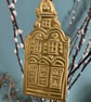 Christmas Hand Drawn Tin Gold Dutch Town House 