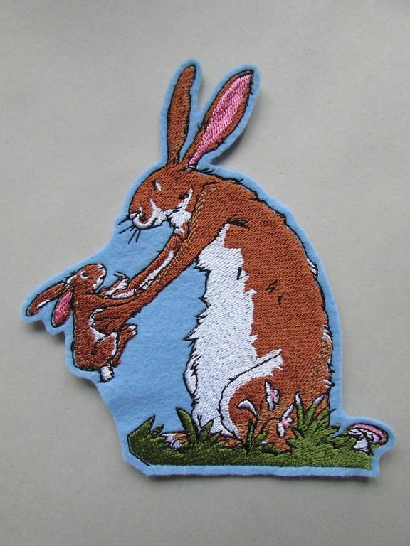 Bunny Rabbit  With Baby Embroidered Sew on Applique Patch