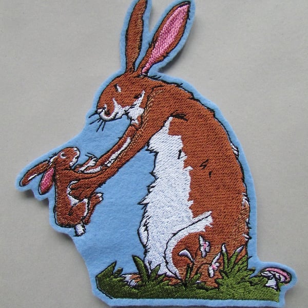 Bunny Rabbit  With Baby Embroidered Sew on Applique Patch