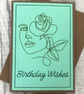 Embroidered Face & Rose Birthday Wishes Card  5 x 7 inch Kraft Card 