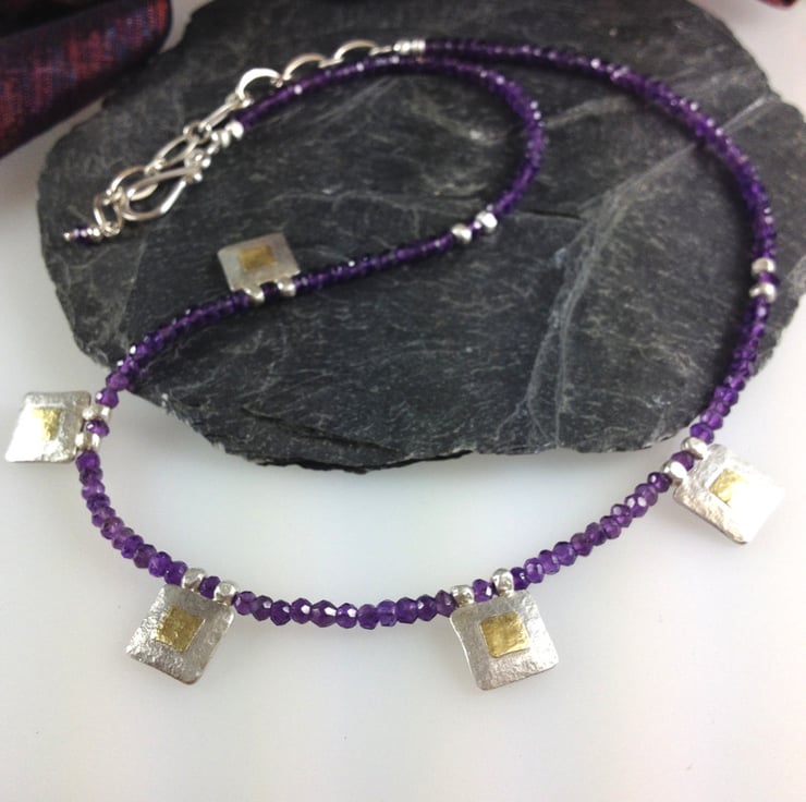 •LINKED• amethyst + silver necklace (ADJ to 19