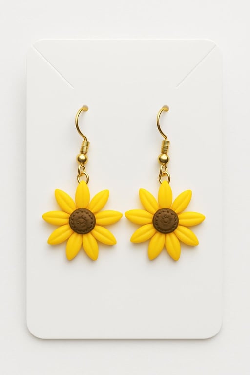 Handmade Polymer Clay Sunflower Dangle Earrings, Colourful Boho Jewellery