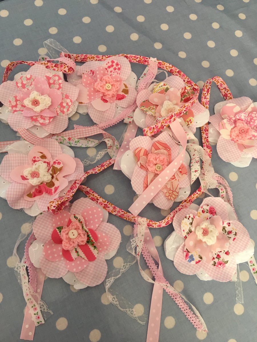 Pink  cotton fabric  Flower bunting