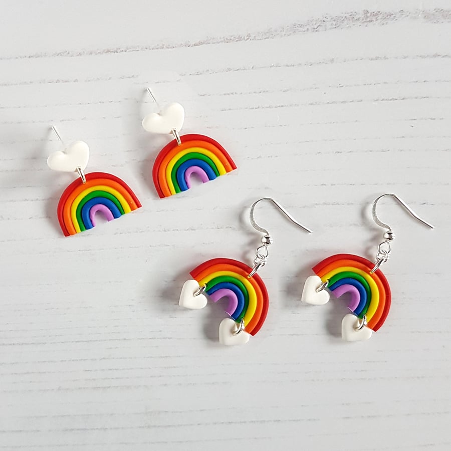 Rainbow and Hearts drop earrings, choose your style