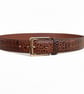 Mustard Tan Full Grain Crocodile Embossed Belt Gold-Tone Buckle Mens 38mm - Image 9