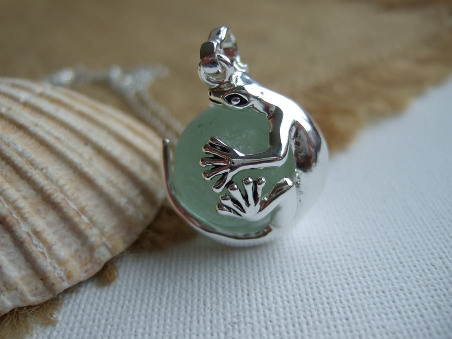 Sea glass marble gecko necklace silver plated lizard pendant unique gift