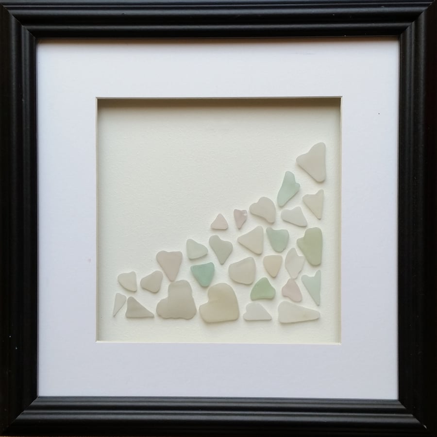 Sea Glass Hearts, Sea Glass Art, Cornish Pebble Art, Picture Frame, Beach Art,