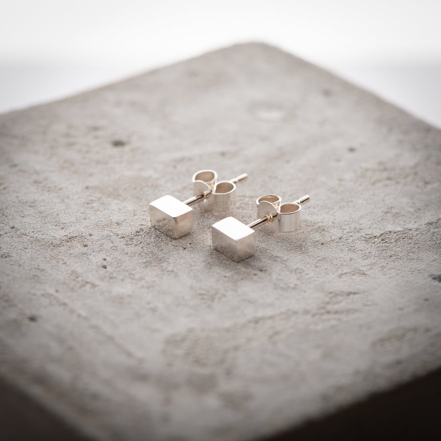 Sterling Silver Rectangular Cube Studs