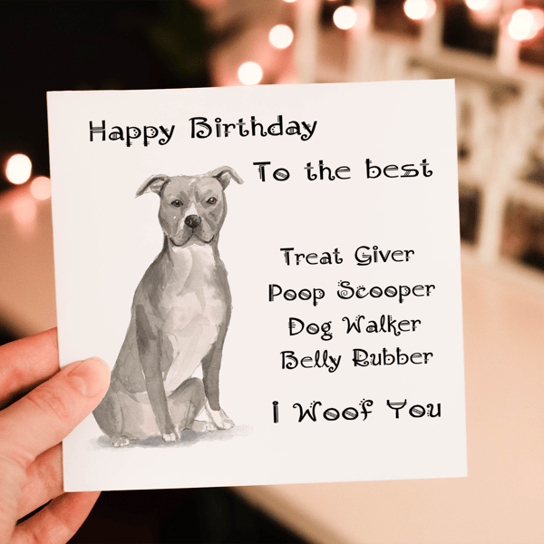 American Staff Bull Terrier Dog Birthday Card, Dog Birthday Card