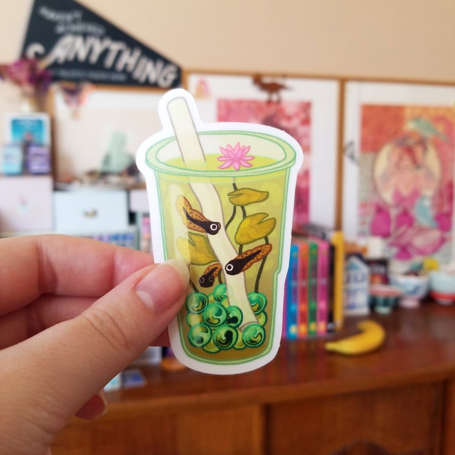 Forbidden Boba Tea - frogspawn bubble tea vinyl sticker, gift for frog lovers