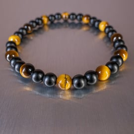 Bracelet Onyx and Tiger's Eye gemstone stretchy design 2 of 3 handmade