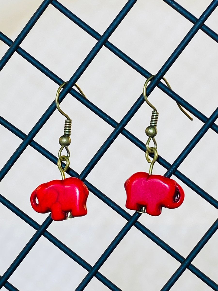 Red elephant earrings 