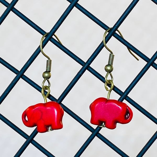 Red elephant earrings 