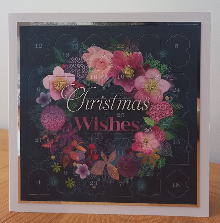Advent Calendar Style Christmas Card - Floral Wreath