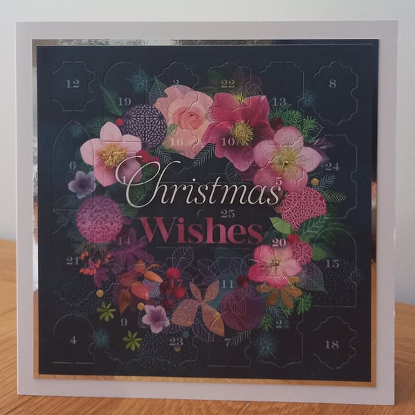 Advent Calendar Style Christmas Card - Floral Wreath
