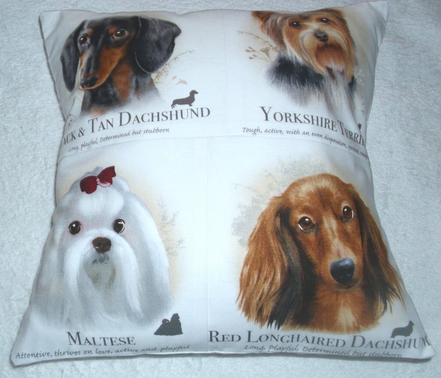 Dachshund, Yorkie, Maltese, long haired Dachshund portrait cushion