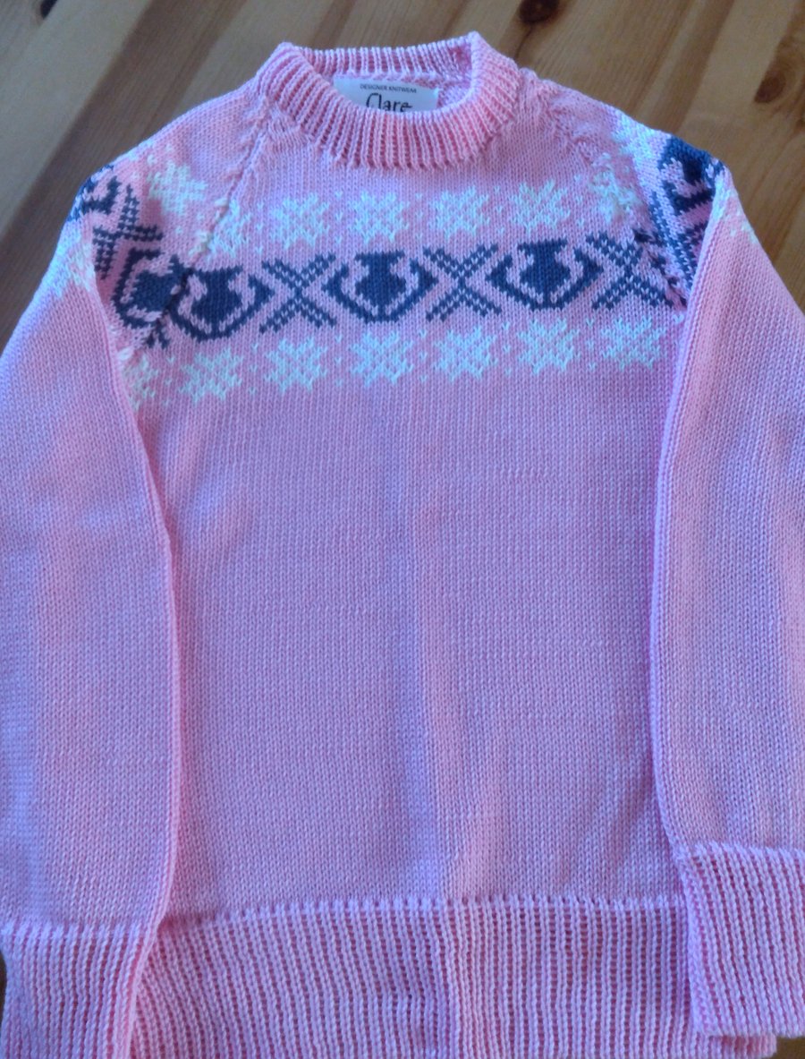 Fair Isle yoke jumper candy pink, age 2-3 years Seconds Sunday