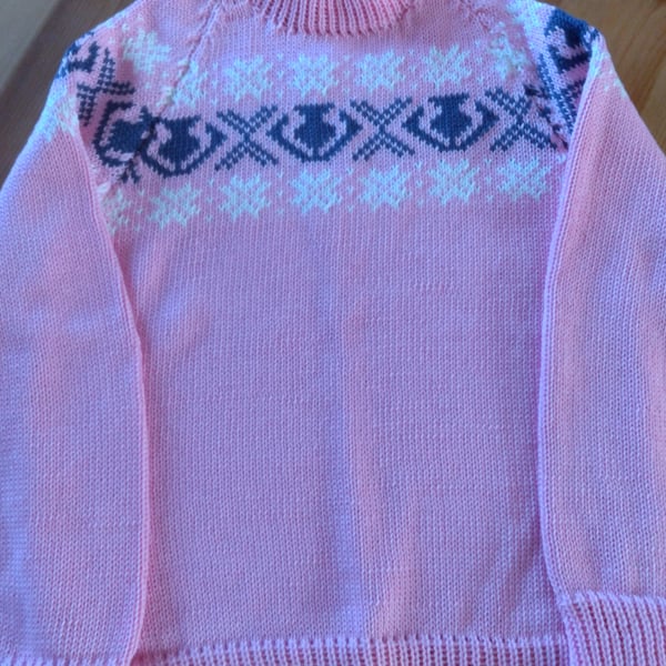 Fair Isle yoke jumper candy pink, age 2-3 years Seconds Sunday