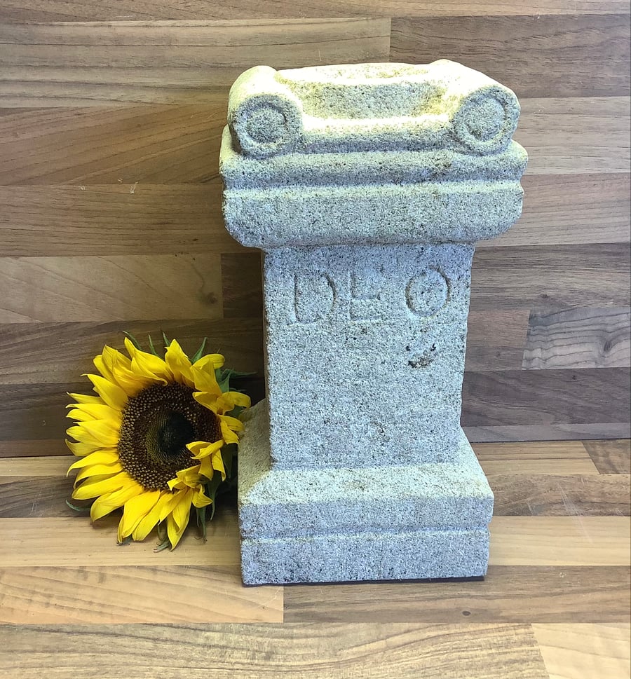 Replica of Roman Altar carved from stone saying DEO
