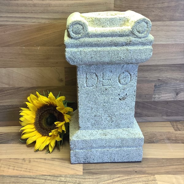 Replica of Roman Altar carved from stone saying DEO