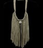 Upcycled Grey Boho Fringe Statement Necklace Scarf with Compass Pendant - Image 2