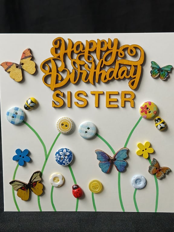 Handmade, sister birthday card 