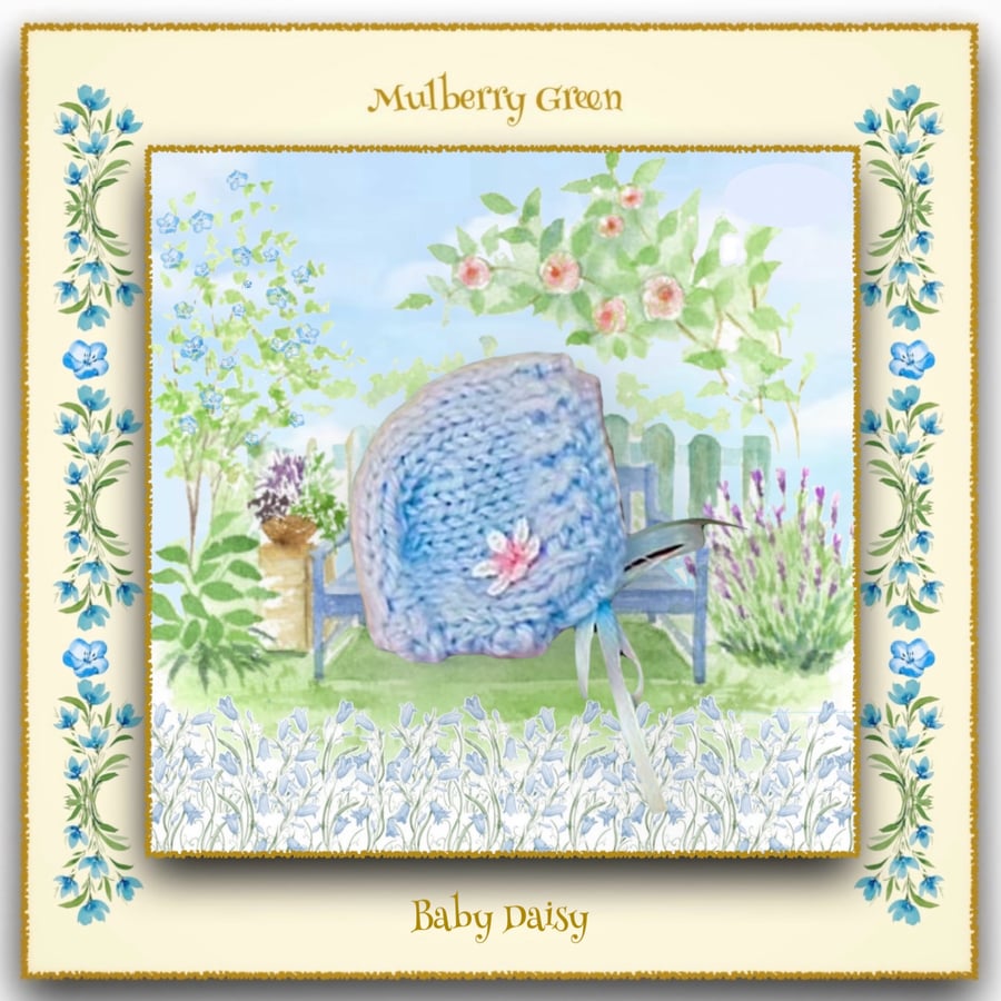 Blue Embroidered Bonnet to fit Baby Daisy 