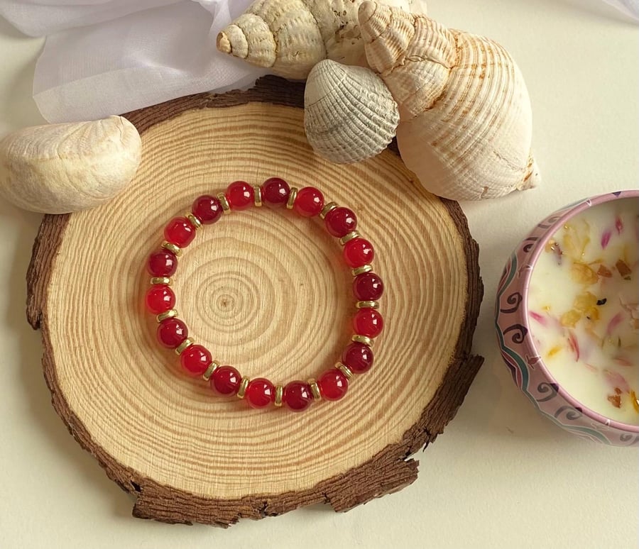  Scarlet Glass Beaded Bracelet Gold Accents Bracelet for Women Valentine