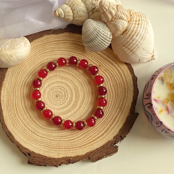  Scarlet Glass Beaded Bracelet Gold Accents Bracelet for Women Valentine