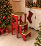 Red Wooden Folding Step Stool. Gold Kitchen Step Ladder UK - Image 5