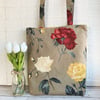 Floral tote bag with red, yellow and white roses