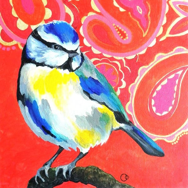 Blue Tit Pop Art Handmade Greeting Card