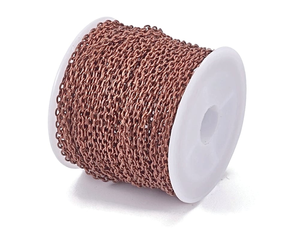 Copper Tone Iron Cable Chain, 3x2.2x0.5mm Oval Link, 10 Metre Pack