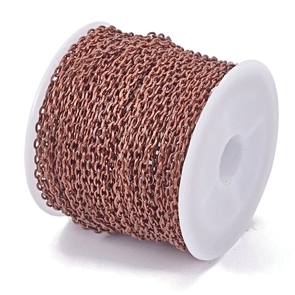 Copper Tone Iron Cable Chain, 3x2.2x0.5mm Oval Link, 10 Metre Pack