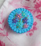 Hand Embroidered Floral Brooch on Turquoise Wool Felt - Image 2