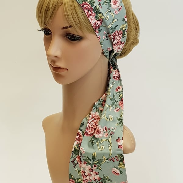 Pin up style hair tie, floral cotton hed scarf, self tie hair band, bandanna