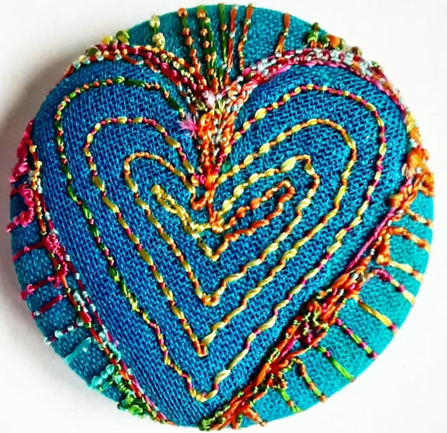 One Inch Badge Heart Fabric Badge with Free Machine Embroidery 