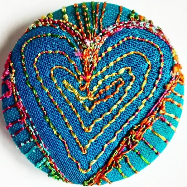 One Inch Badge Heart Fabric Badge with Free Machine Embroidery 