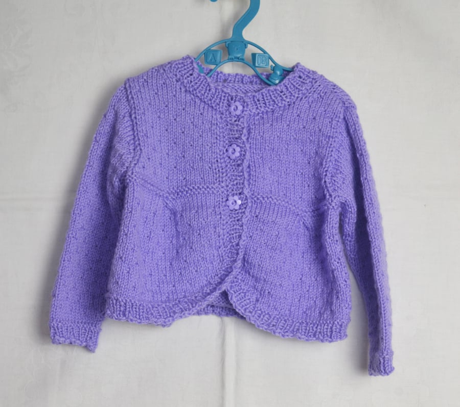 Hand Knitted Baby Cardigan Lilac Nylon Acrylic 9-12 months Lang Yarns