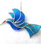 Hummingbird Blue Teal Suncatcher Stained Glass Handmade Bird - Image 1