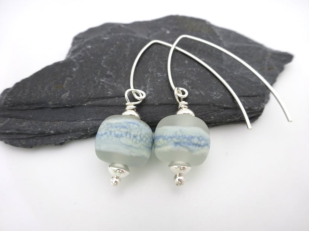 clear and blue lampwork glass earrings