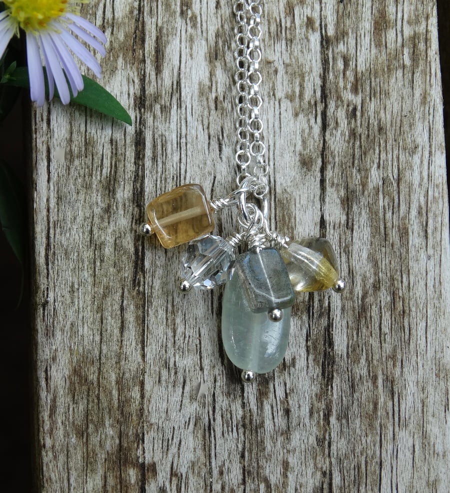 Golden Hour semi precious gemstone charm cluster necklace