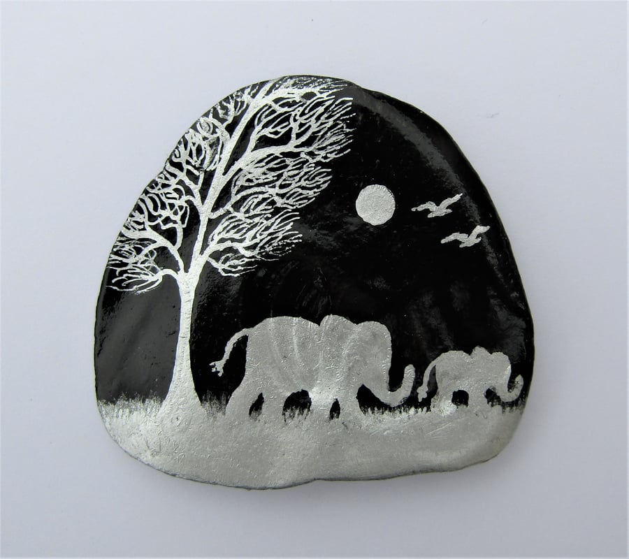 Elephant Art Gift, Hand Painted Shell, Mother a... Folksy