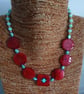 Turquoise and Shell Necklace with Magnetic Clasp, Coastal, statement necklace - Image 2