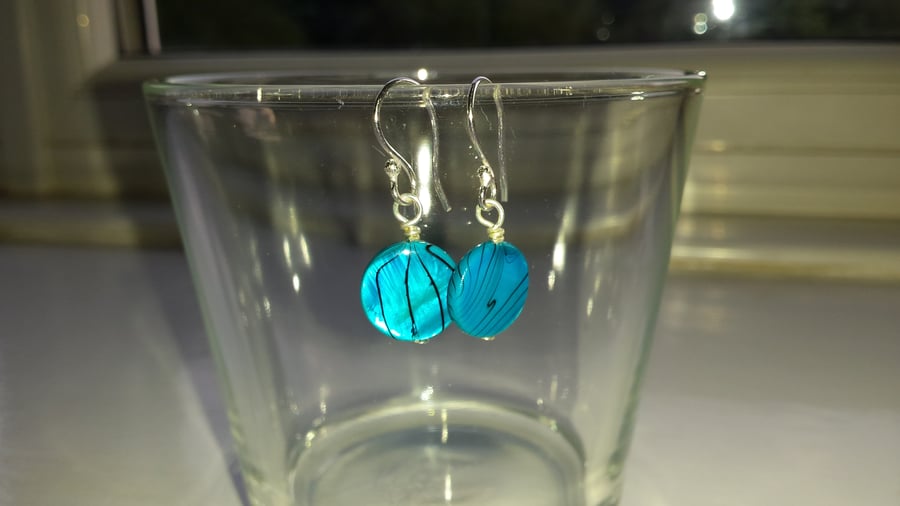 Turquoise Patterned Shell Disc Earrings