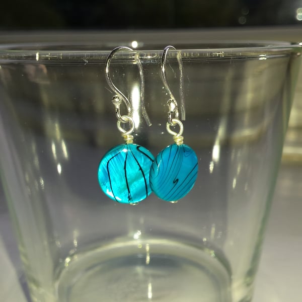 Turquoise Patterned Shell Disc Earrings