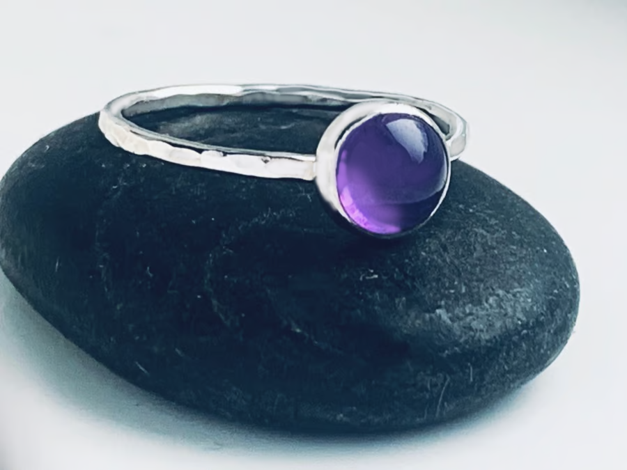 STERLING SILVER Amethyst textured Ring, Handmade Urban Jewellery