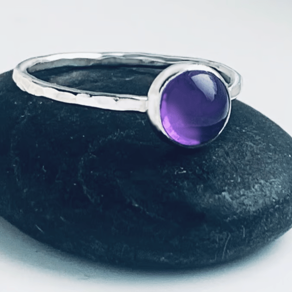 STERLING SILVER Amethyst textured Ring, Handmade Urban Jewellery