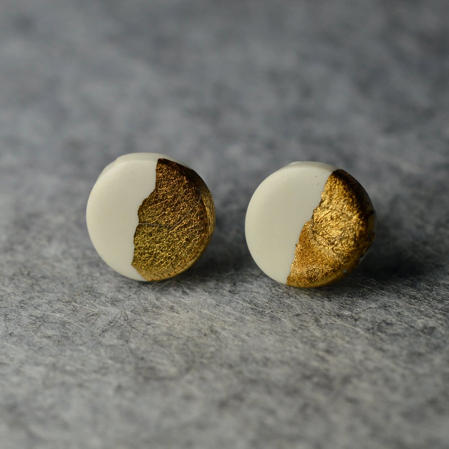 White And Gold Polymer Clay Earrings 