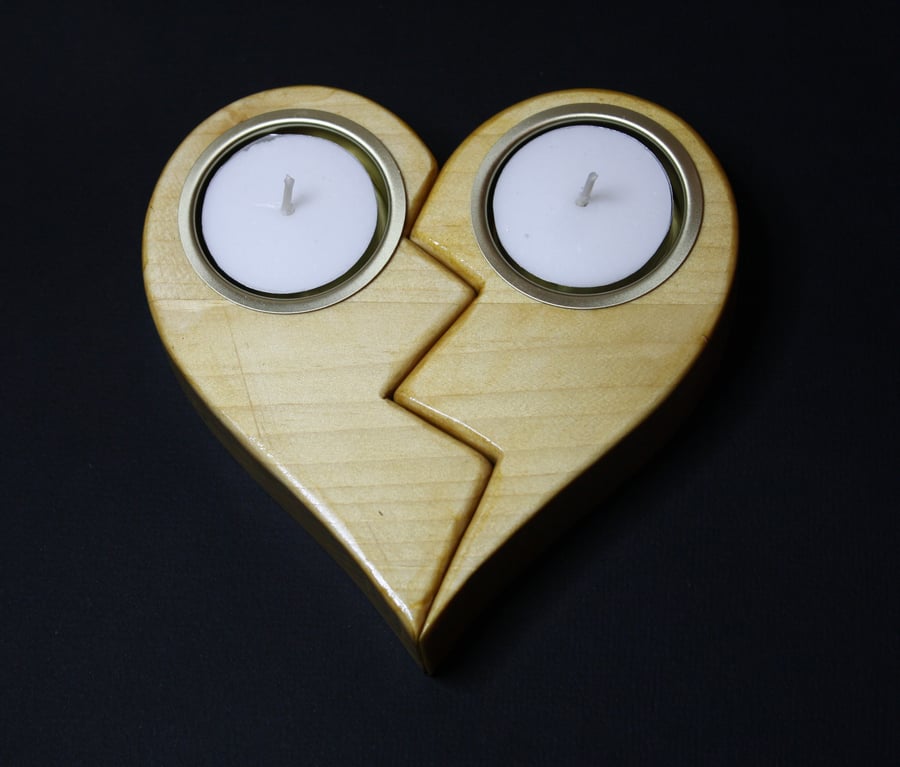 Unique Two Piece Wooden Heart Candle Holder